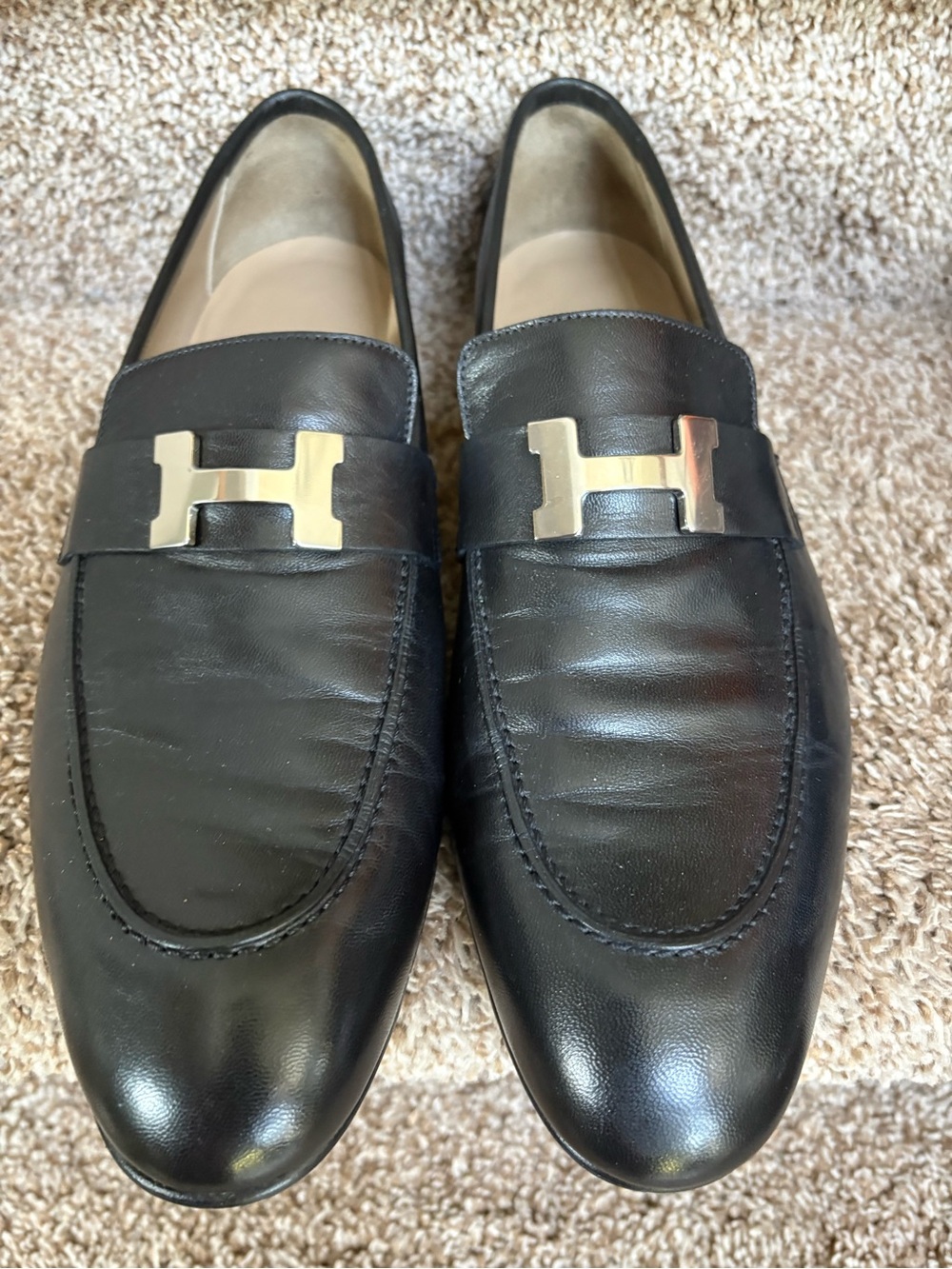 Hermes Men’s Paris Loafers Black Leather with Iconic H Detail